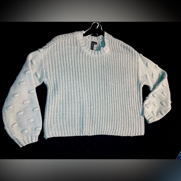 A30 Moon & Madison Knitted Sweater Light Green Balloon Sleeve Crochet Sz XS - Picture 5 of 9
